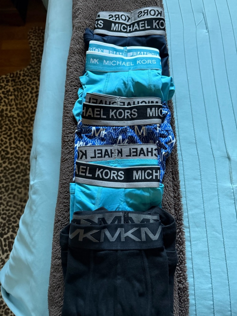 Michael Kors Aqua & Black Men's Boxer Briefs Pack with Logo Waistbands